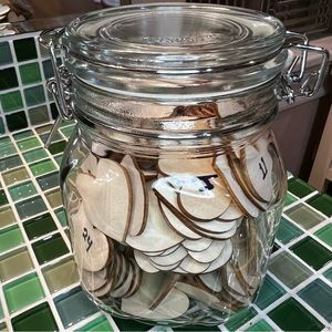 KIG Glass mason Jar rubber locking hinged lid 140 wooden hearts 1 1/2”